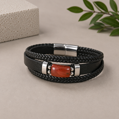 Red Jasper Leather Bracelet