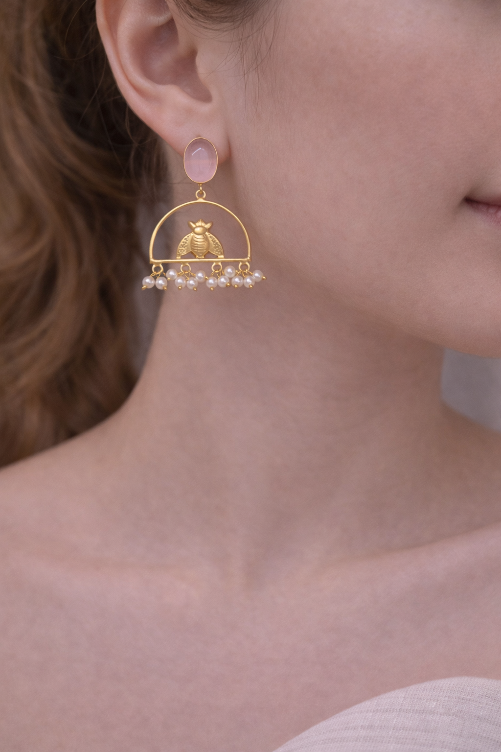 Blush Bee Pearl Arch Earrings
