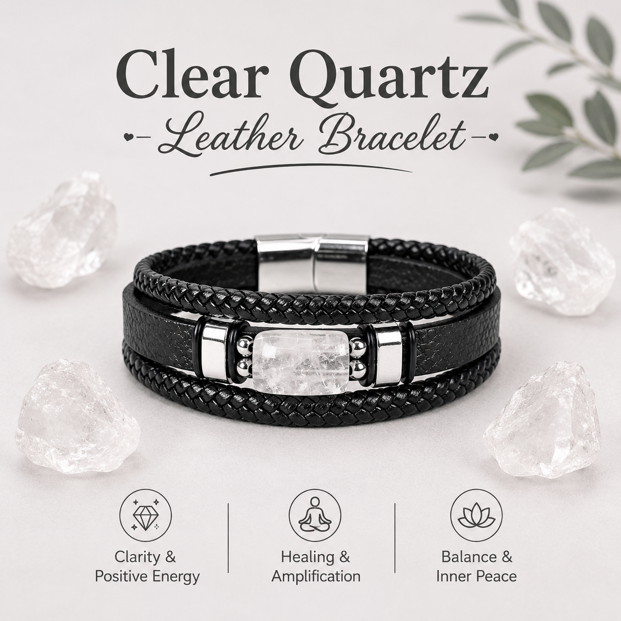 Clear Quartz Leather Bracelet