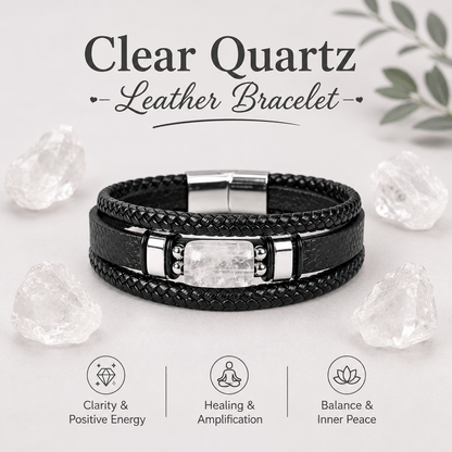 Clear Quartz Leather Bracelet