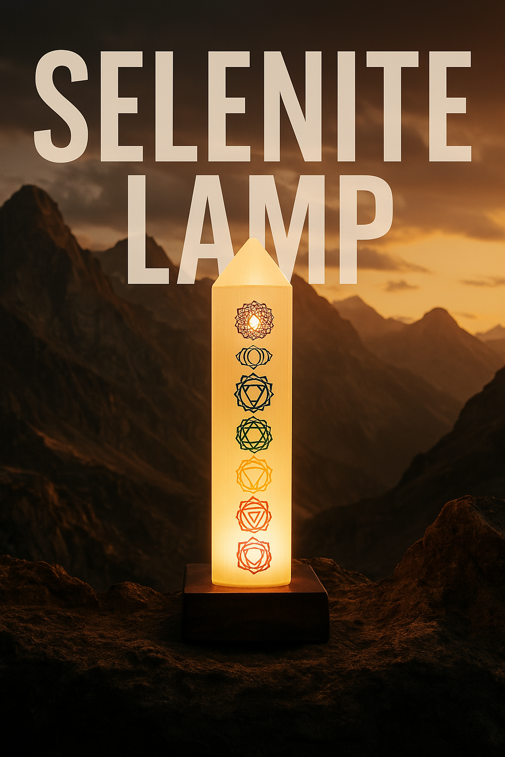 Selenite Lamp - 7 Chakra Engraved