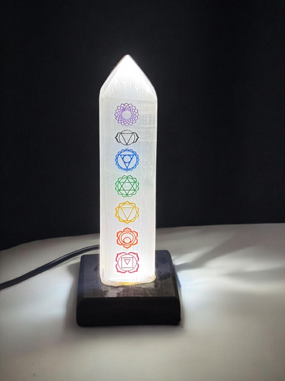 Selenite Lamp - 7 Chakra Engraved