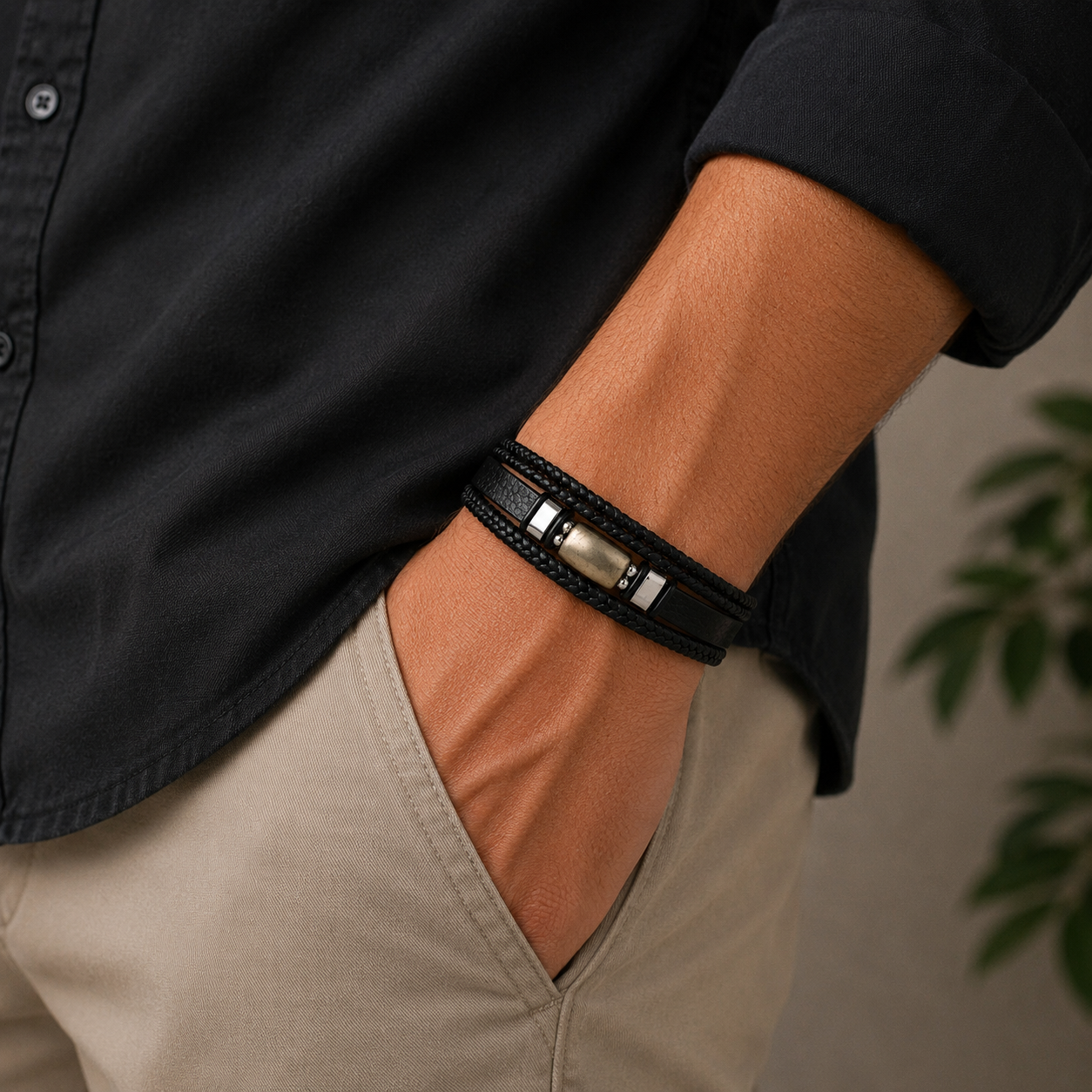 Pyrite Leather Bracelet