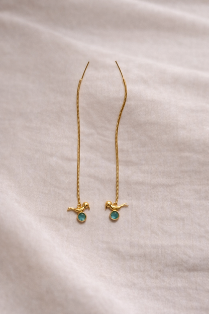 Blue Tranquil Bird Threader Earrings