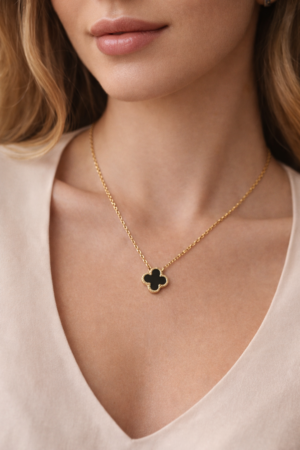 Noir Clover Charm Necklace