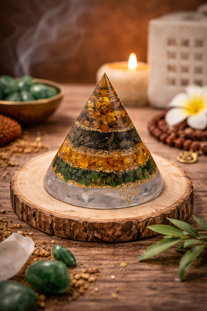 Conical Dhan Yog Pyramid With Selenite Base