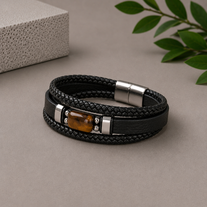 Tiger Eye Leather Bracelet