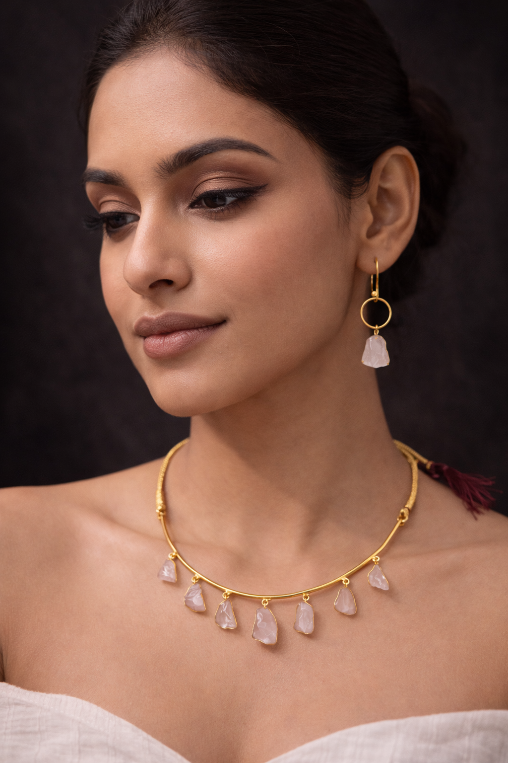 Serene Love Rose Quartz Necklace & Earrings Set