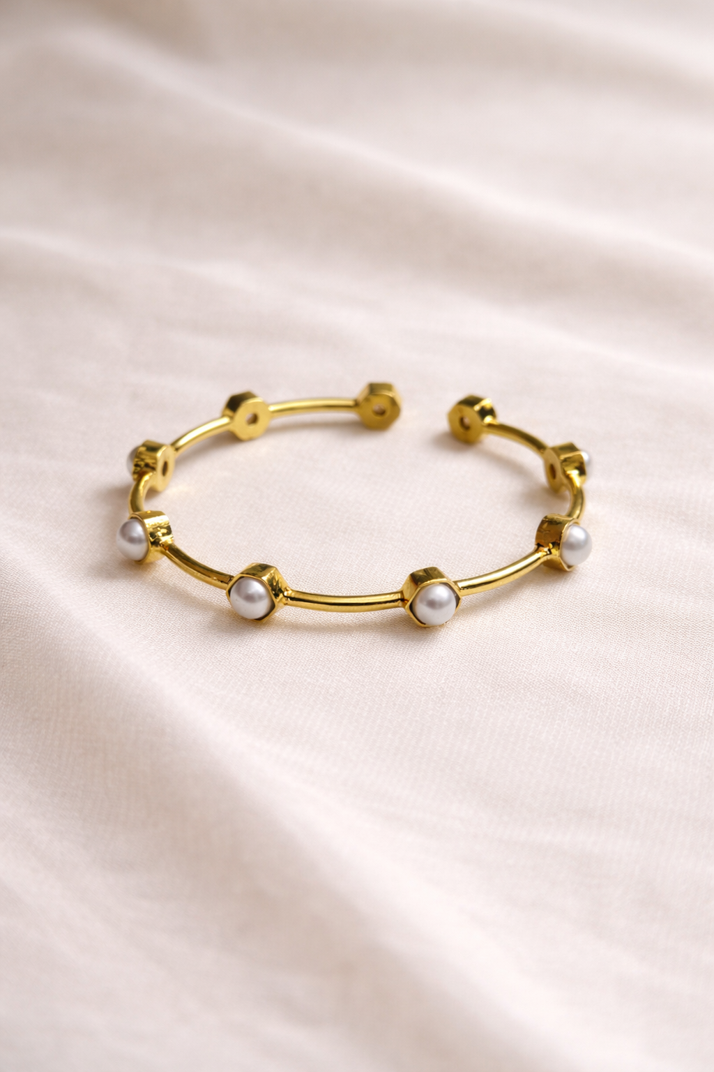 Classic Pearl Line Open Cuff Bracelet