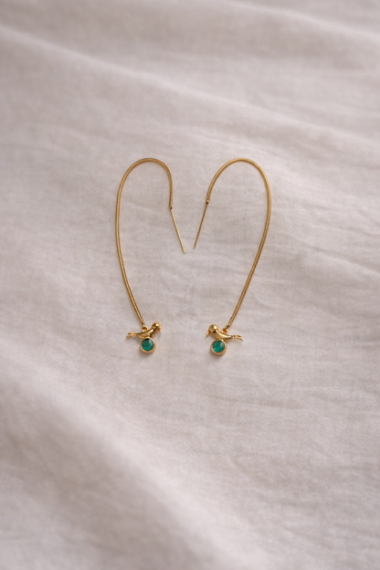 Blue Tranquil Bird Threader Earrings