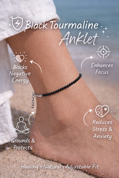 Black Tourmaline Adjustable Anklet