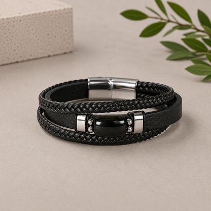 Black Obsidian Leather Bracelet