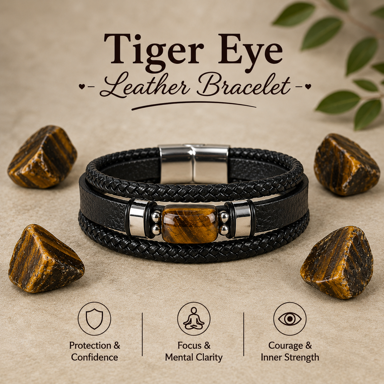 Tiger Eye Leather Bracelet