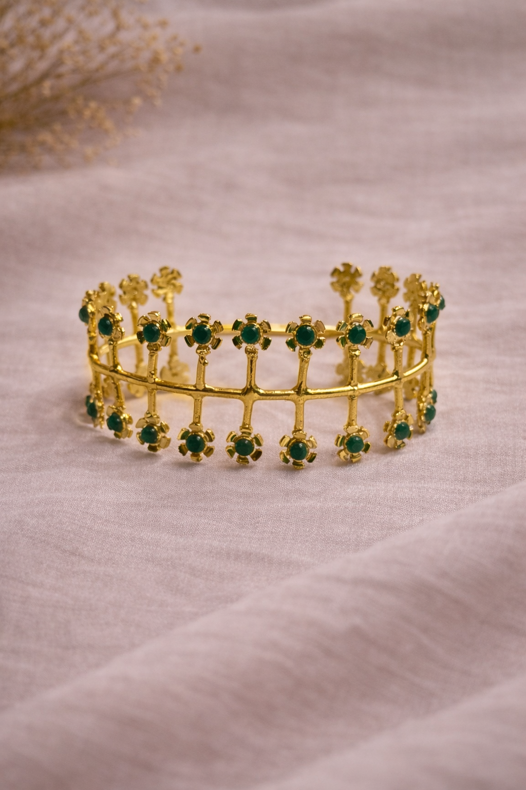 Garden Aura Green Stone Cuff Bracelet