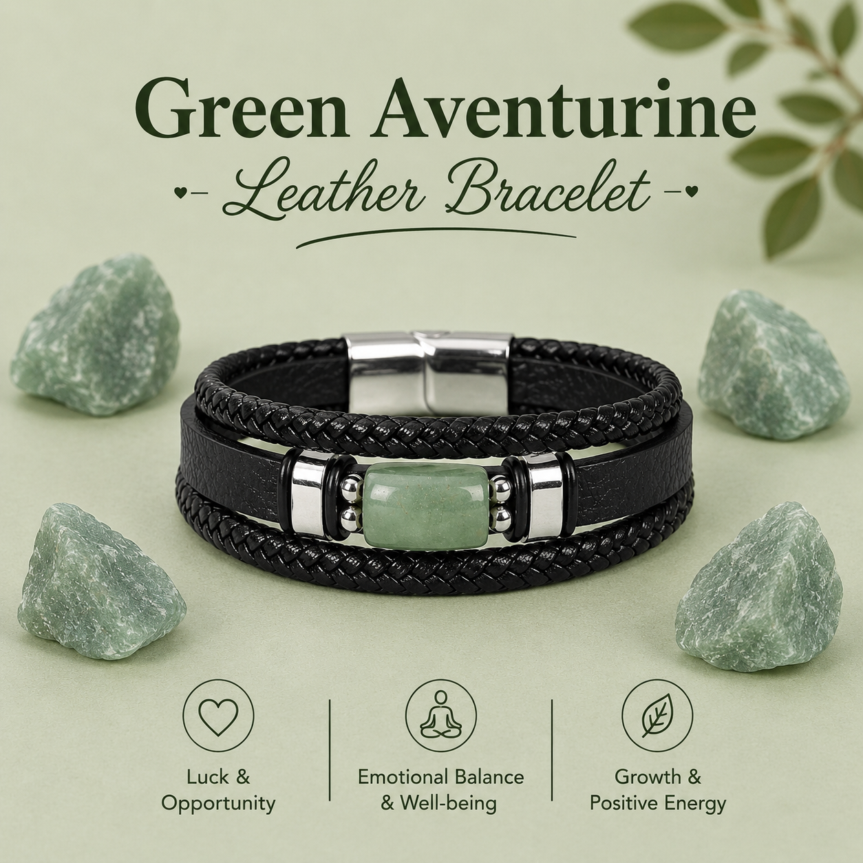 Green Aventurine Leather Bracelet