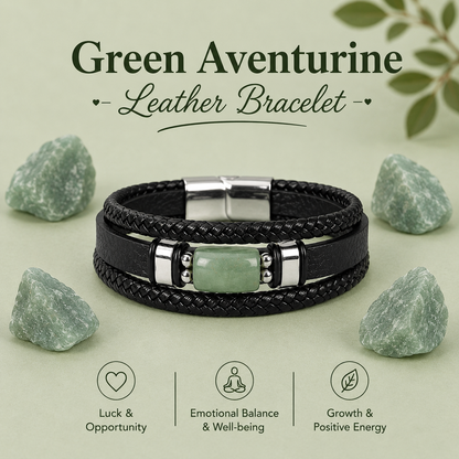 Green Aventurine Leather Bracelet