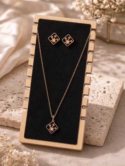 Flora Noir Pendant & Stud Set