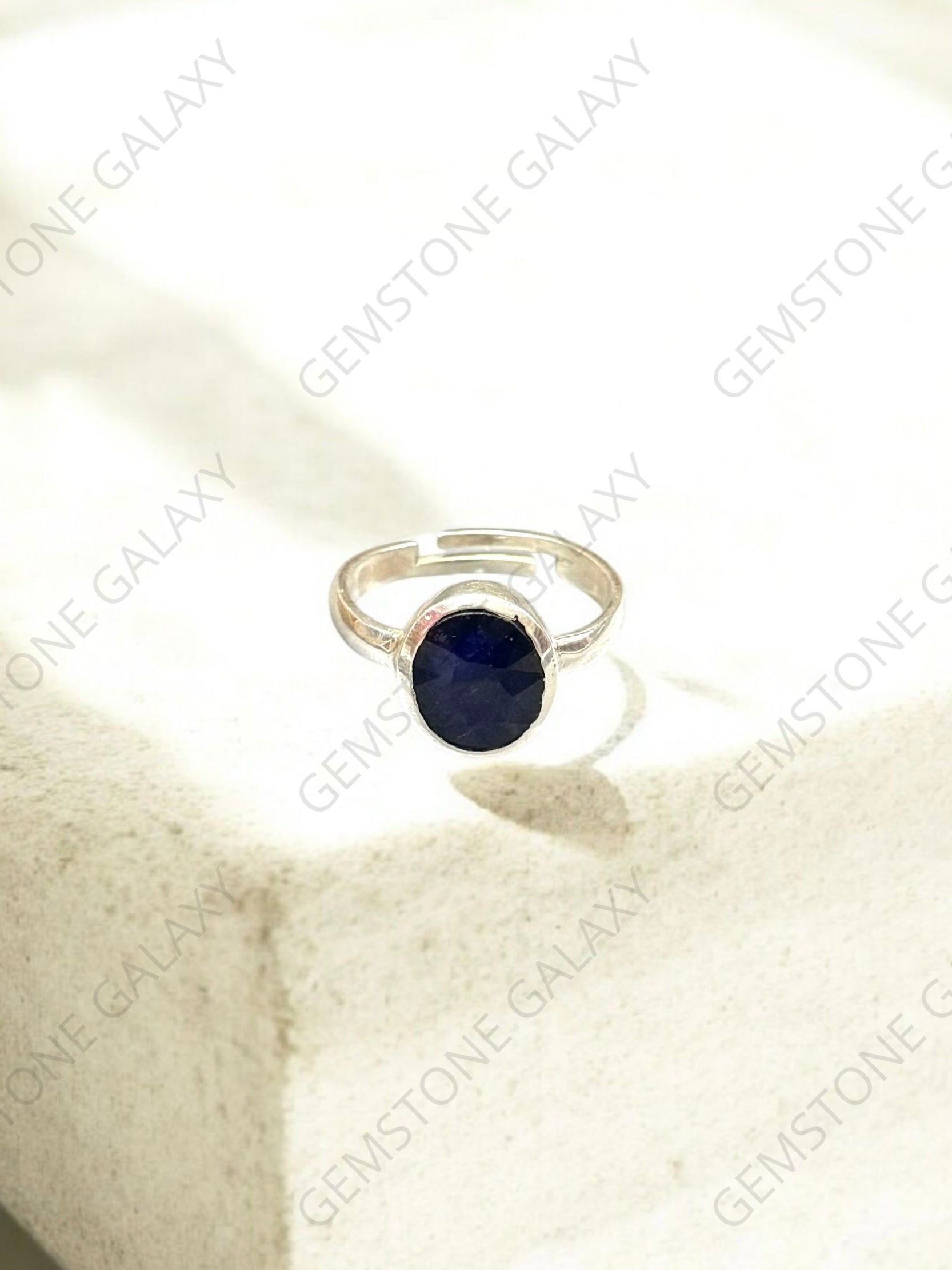 Blue Sapphire (Neelam) Silver Adjustable Ring