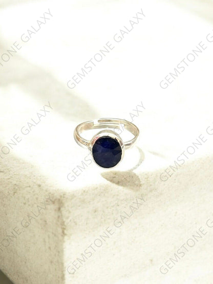 Blue Sapphire (Neelam) Silver Adjustable Ring