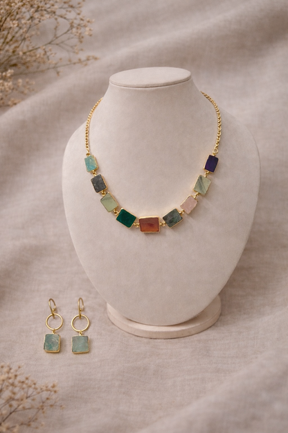 Earth Palette Mixed Stone Necklace & Earrings Set