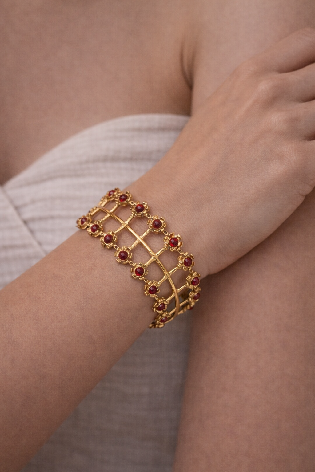 Royal Red Blossom Cuff Bracelet