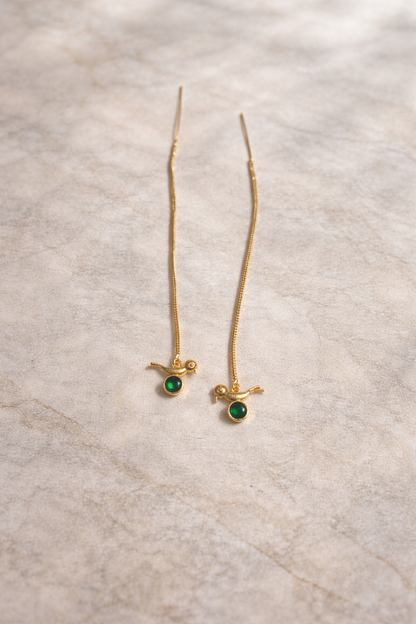 Serene Green Stone Threader Earrings