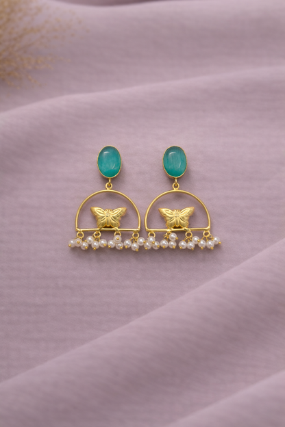 Aurora Green Butterfly Pearl Earrings