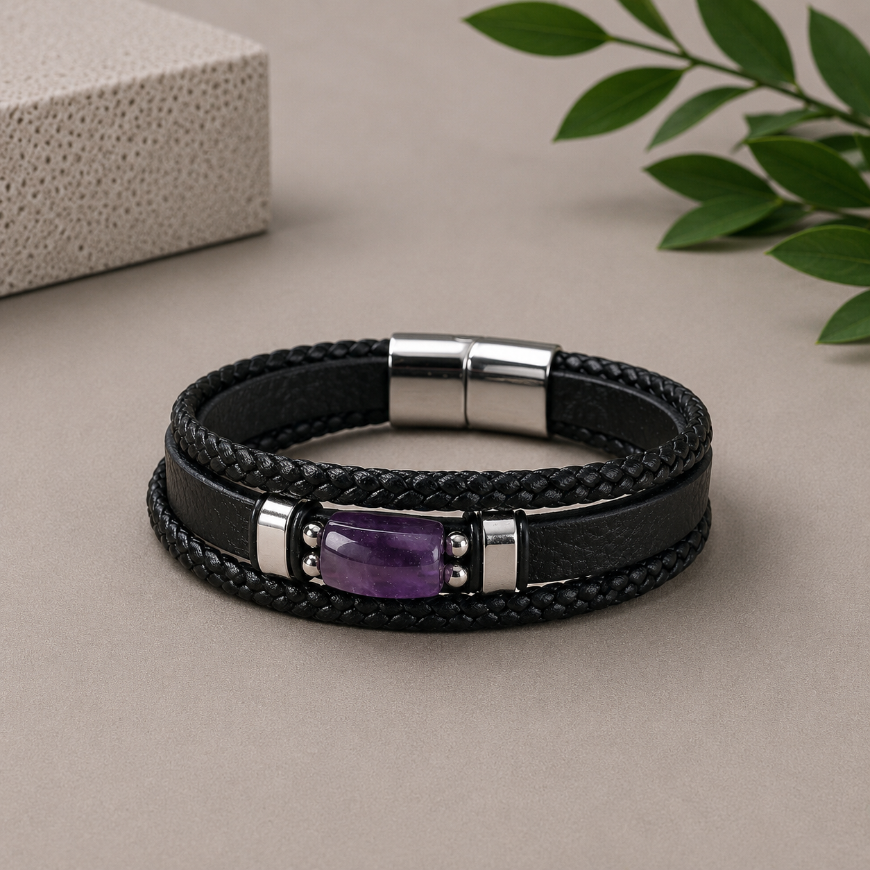Amethyst Leather Bracelet