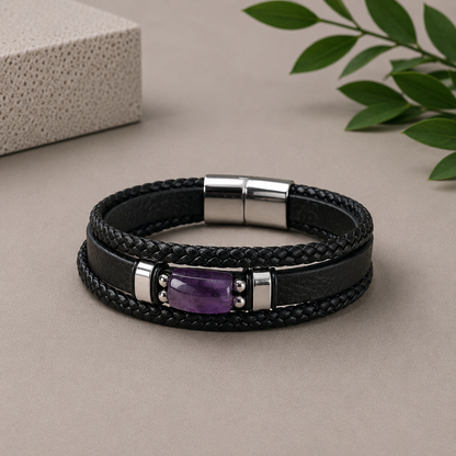 Amethyst Leather Bracelet