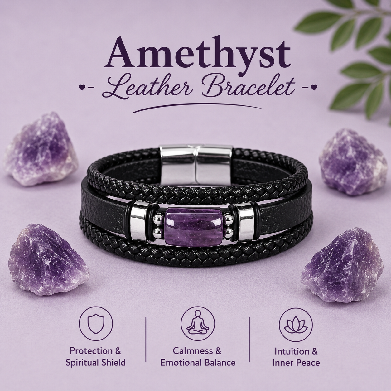 Amethyst Leather Bracelet