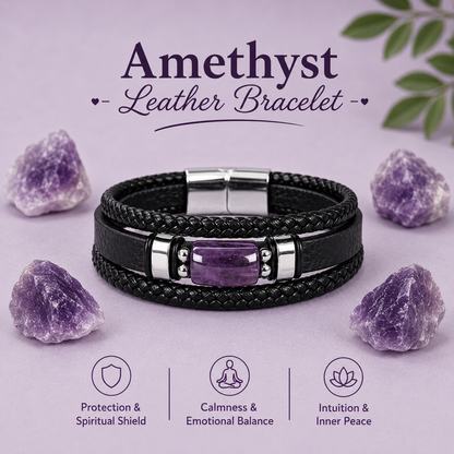 Amethyst Leather Bracelet