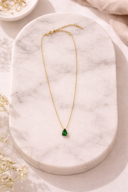 Emerald Dew Drop Pendant Necklace