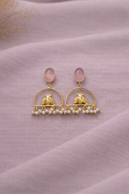 Blush Bee Pearl Arch Earrings