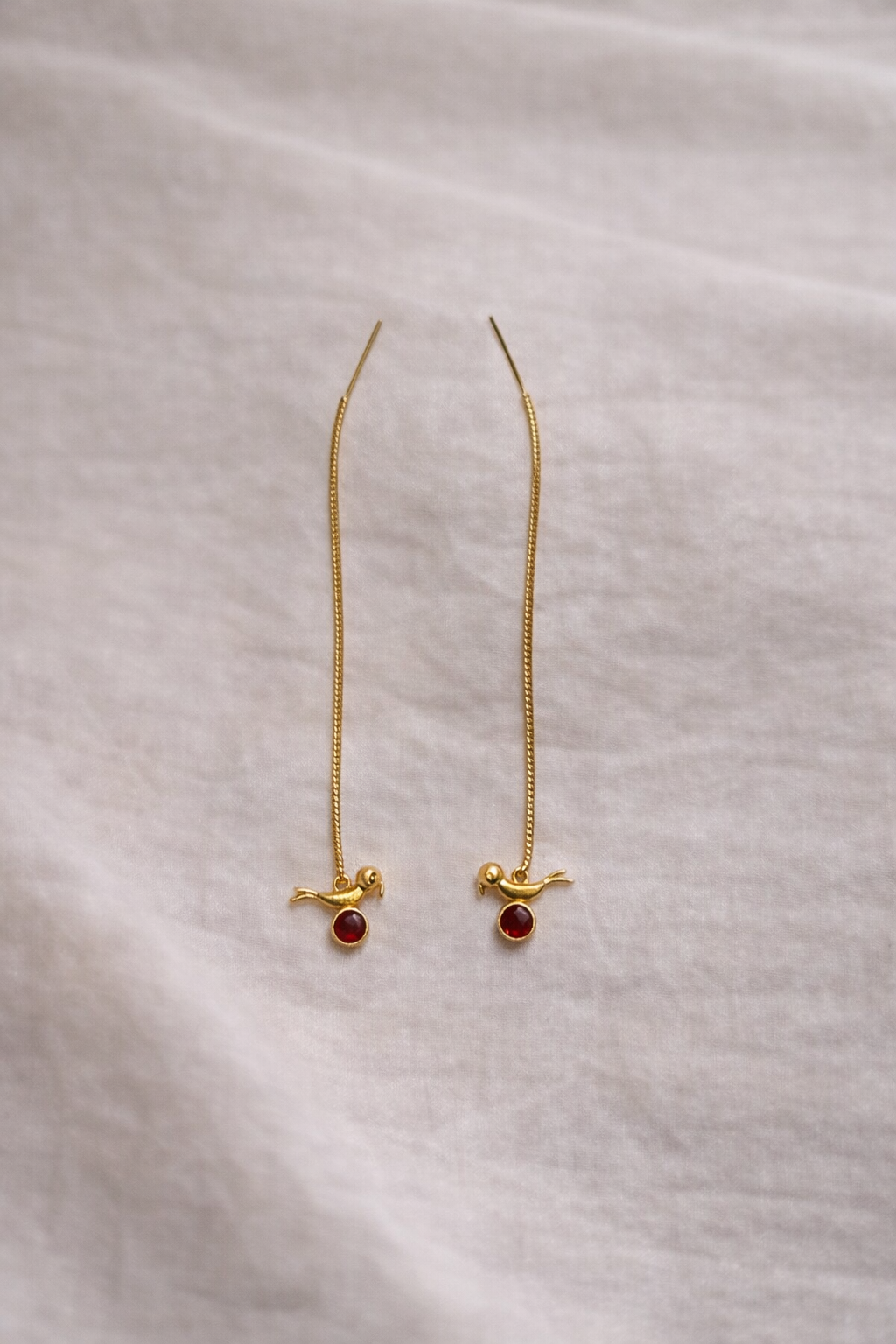 Crimson Sparrow Threader Earrings