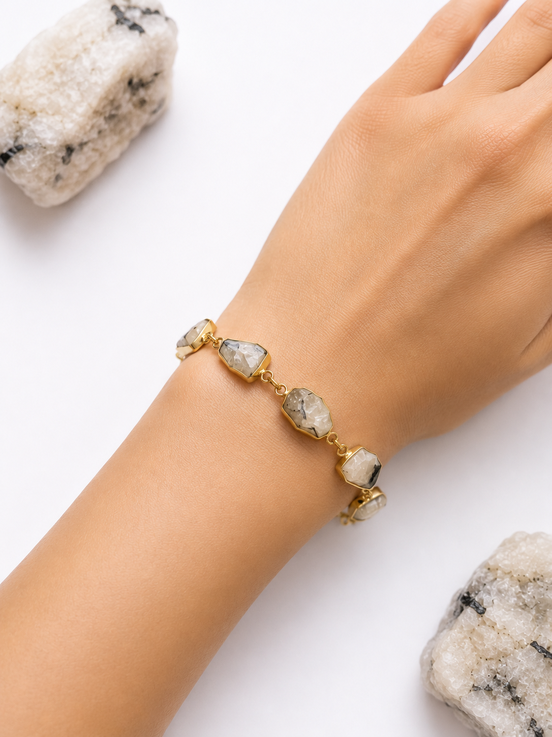 Raw Moonstone Adjustable Bracelet (Gold)