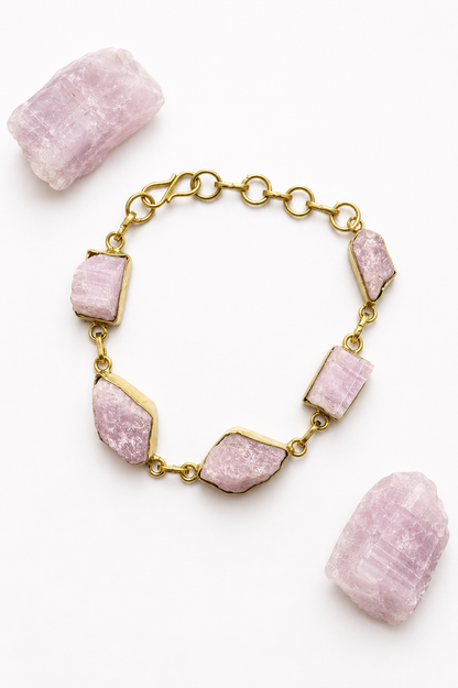 Raw Kunzite Adjustable Bracelet (Gold)