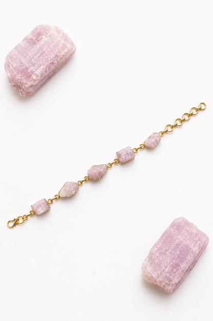 Raw Kunzite Adjustable Bracelet (Gold)