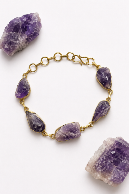 Raw Amethyst Adjustable Bracelet (Gold)