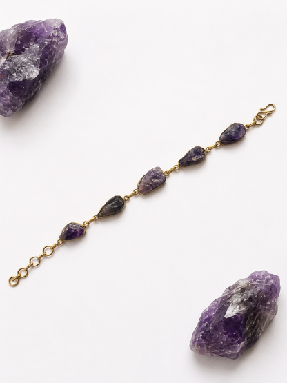 Raw Amethyst Adjustable Bracelet (Gold)