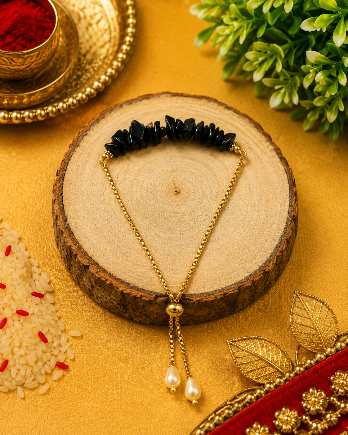 Black Tourmaline Chips Rakhi