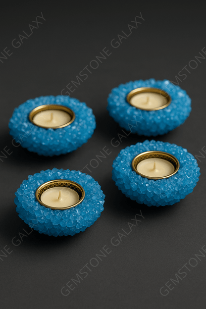 Dyed Aquamarine Crystal Candle Holder