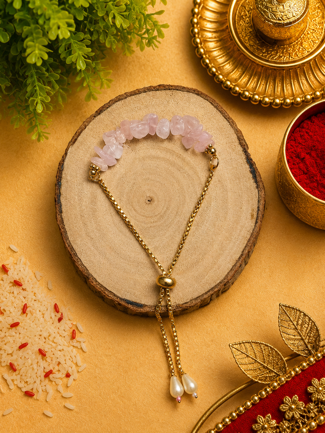 Rose Quartz Chips Rakhi