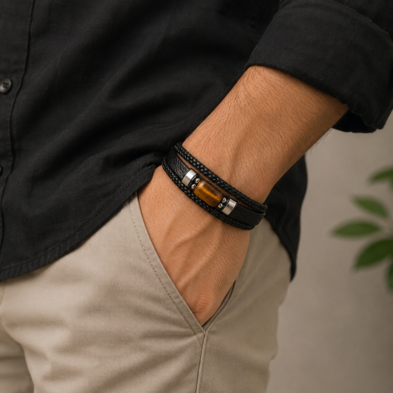 Tiger Eye Leather Bracelet