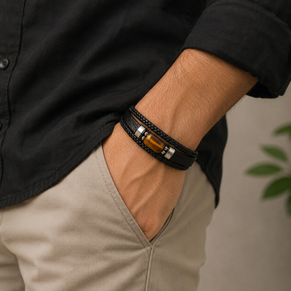 Tiger Eye Leather Bracelet
