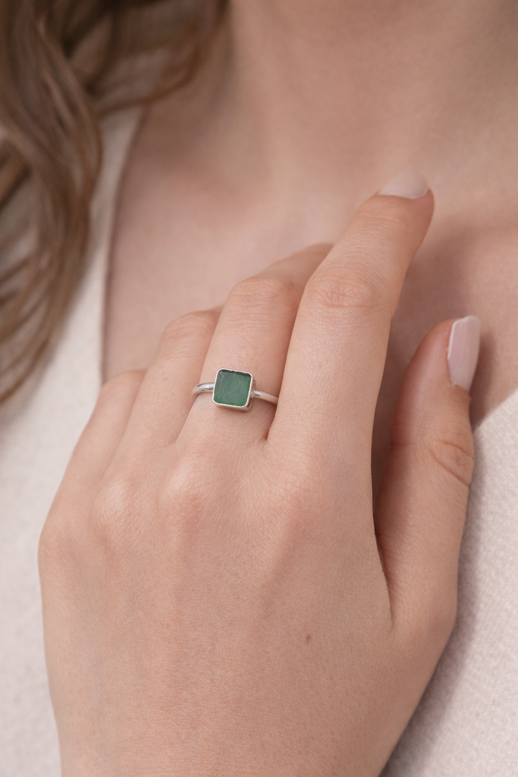 Emerald Square Adjustable Ring