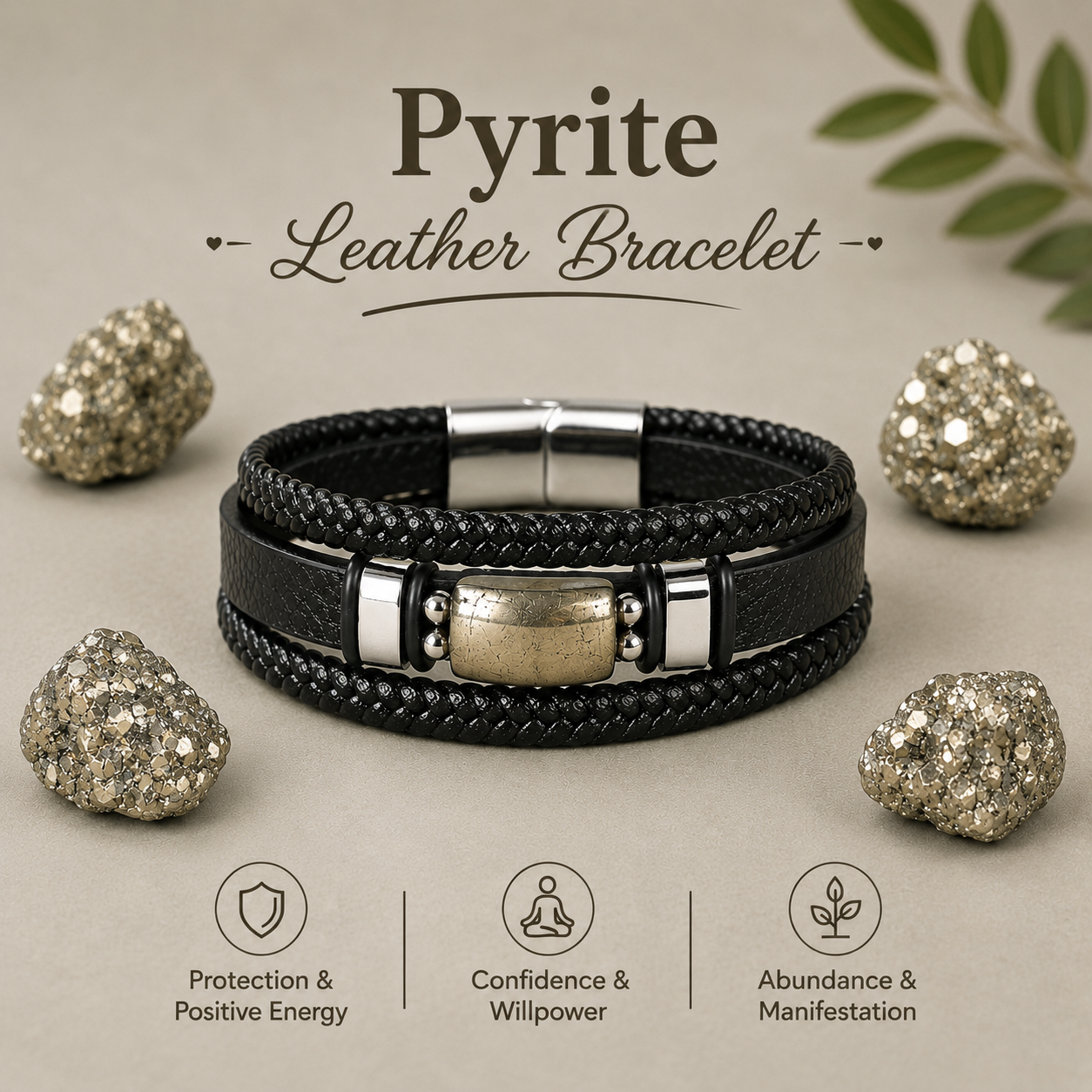 Pyrite Leather Bracelet