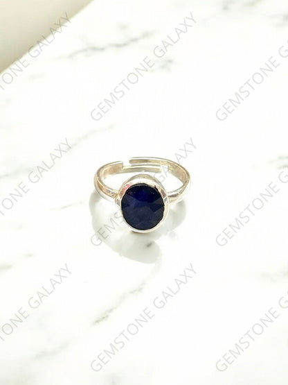 Blue Sapphire (Neelam) Silver Adjustable Ring