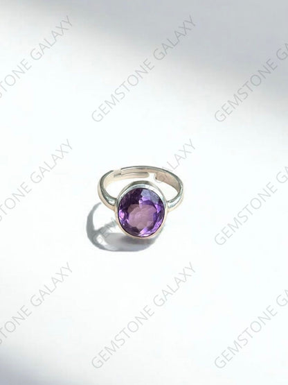 Amethyst Silver Adjustable Ring