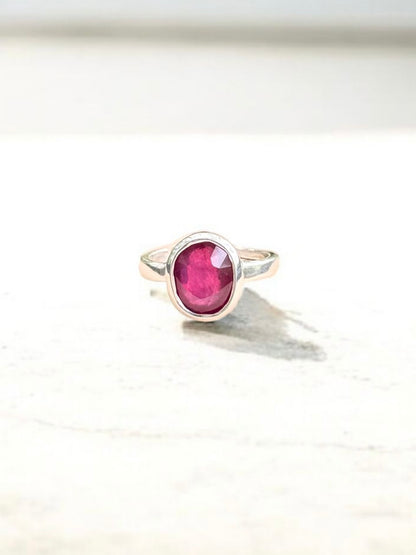 Ruby (Manik) Silver Adjustable Ring