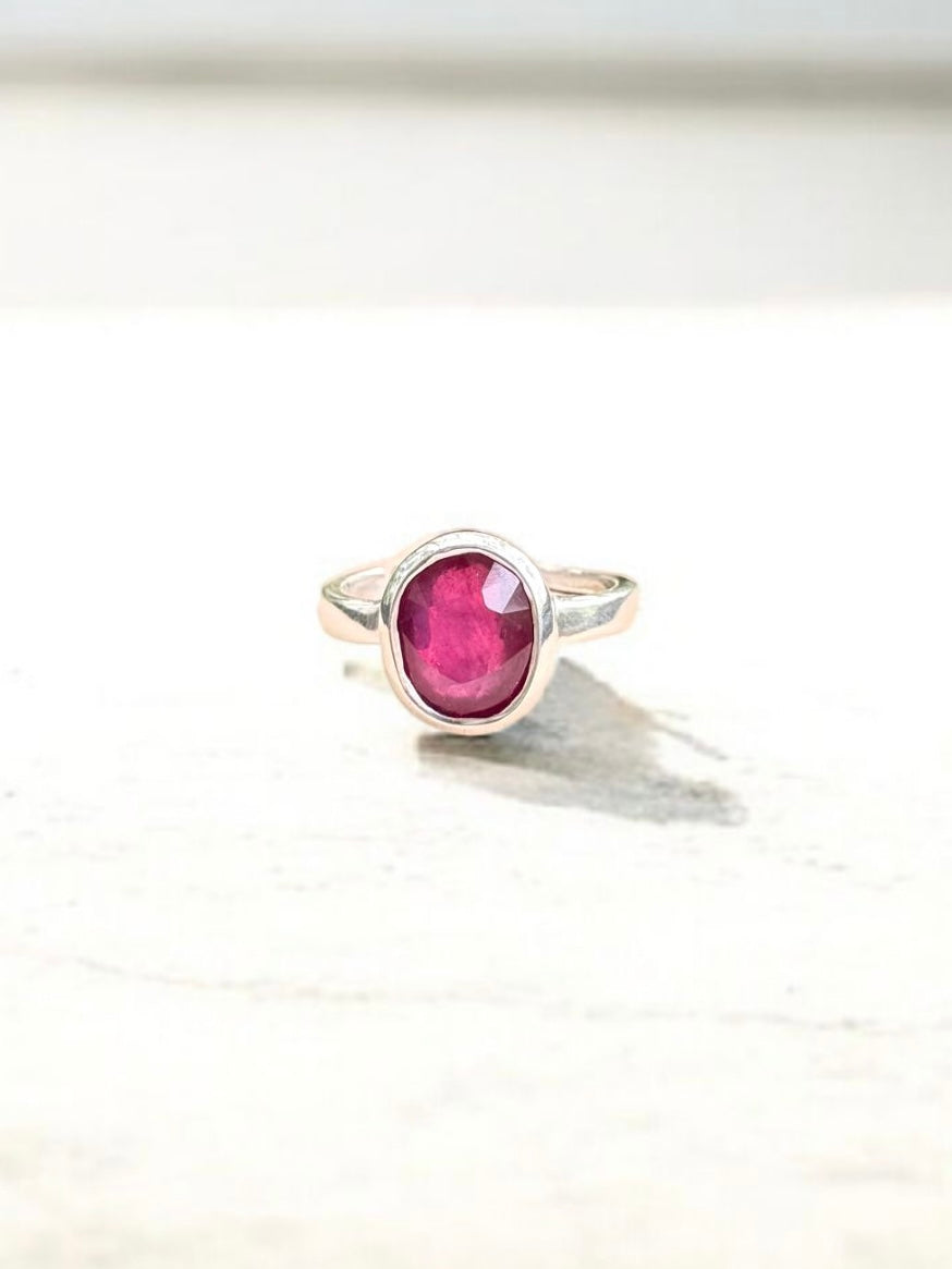 Ruby (Manik) Silver Adjustable Ring
